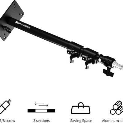 Suporte preto extensível de metal com parafusos ajustáveis e placa quadrada