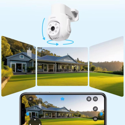 Câmara de segurança branca ZOSI com rotação 360º e vídeo em smartphone