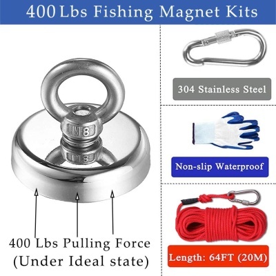 Kit de magnet fishing com imã, corda, mosquetão e luva