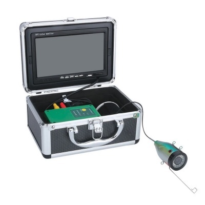 Equipamento de inspeção com monitor e câmera metálica em mala preta