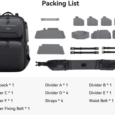 Mochila preta com divisórias e acessórios organizadores