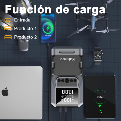 Dispositivos eletrónicos com dispositivo Katforce e texto em espanhol Función de carga