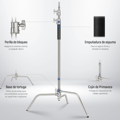 Suporte para equipamento de filmagem com peças metálicas e empuñadura de espuma