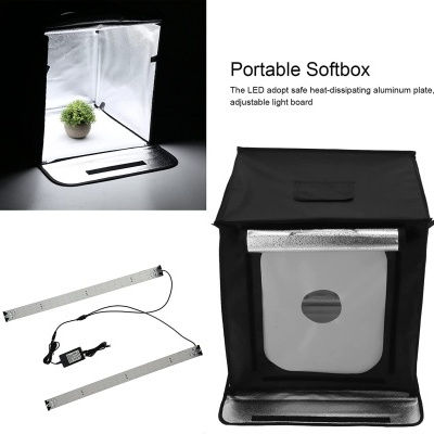 Softbox portátil preta com barras de LED para fotografia de produto