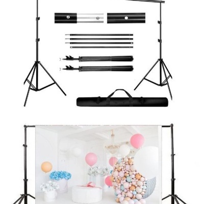 Conjunto de suporte para fundo fotográfico com fundo decorativo de balões coloridos