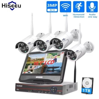 Sistema de vigilância com quatro câmaras, monitor LCD e disco rígido 1TB