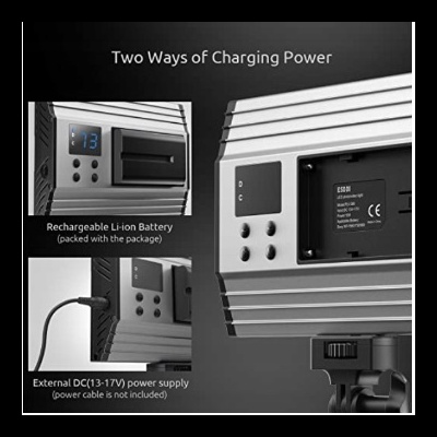 Equipamento eletrónico prateado com dois métodos de carregamento e display digital