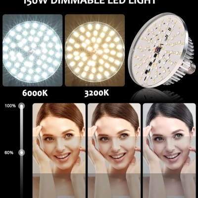 Demonstração de lâmpada LED dimerizável 150W com diferentes temperaturas de cor 3200K, 4400K e 6000K