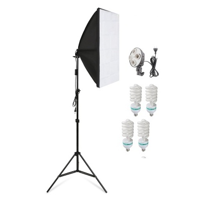 Kit de iluminação com softbox, tripé, lâmpadas e suporte