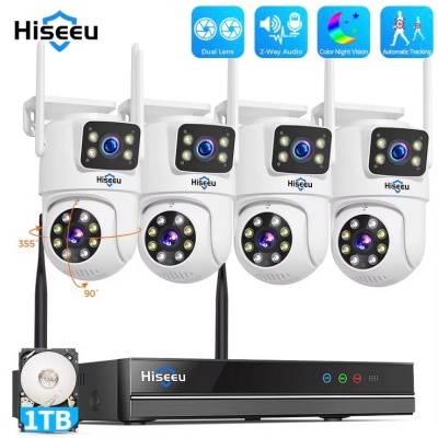 Sistema de câmaras de segurança branco Hiseeu com gravador preto e disco rígido 1TB