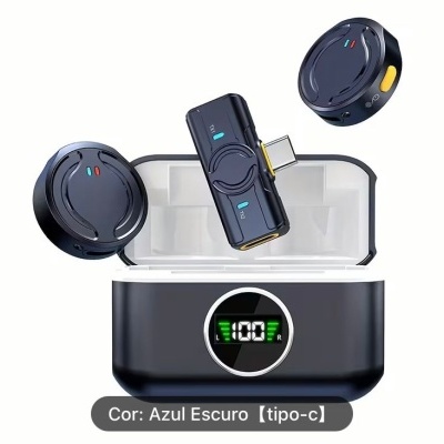 Auscultadores True Wireless azul escuro com estojo e controlador tipo-c