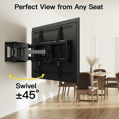 Suporte para televisão de parede com possibilidade de rodar ±45° na sala de jantar