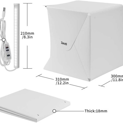 Estúdio fotográfico dobrável branco Ziesti com luz LED e cabo de controlo