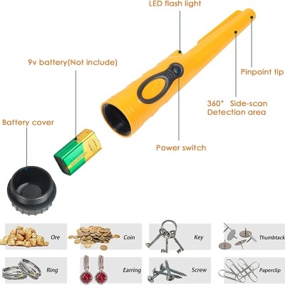 lanterna amarela com interruptor e acessórios para detecção
