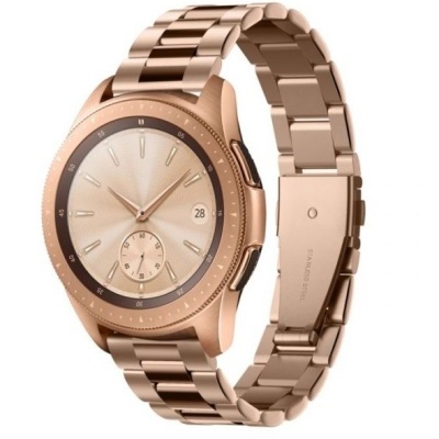 Relógio de pulso dourado com pulseira metálica e mostrador redondo