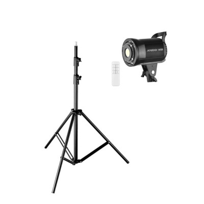 Tripé preto, luz de estúdio preta Andoer 100W, comando remoto branco