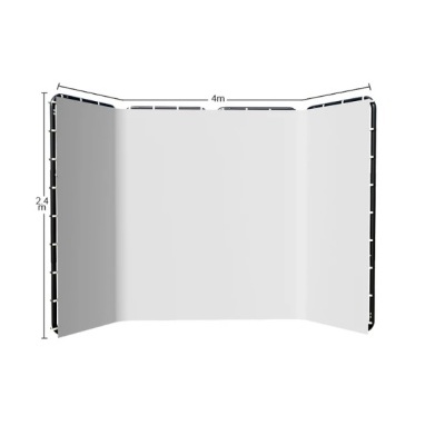 Painéis de ecrã brancos com estrutura preta e medidas indicadas