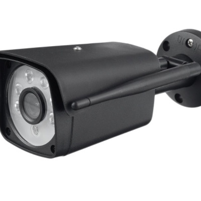 Câmara de vigilância preta com antena e LEDs