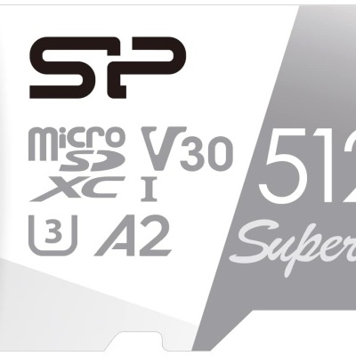 Cartão microSD cinzento e branco com capacidade 512 GB e várias especificações técnicas