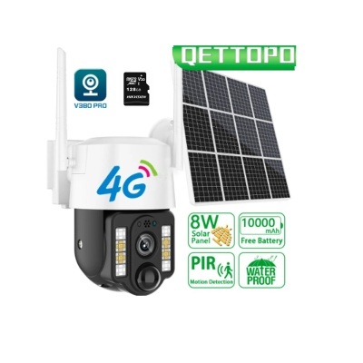 Câmara de segurança branca com painel solar preto