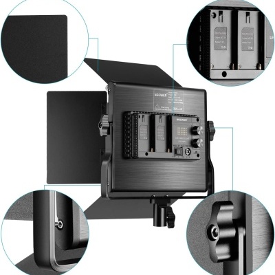Painel de luz LED preto com baterias recarregáveis e persianas para controle da luz