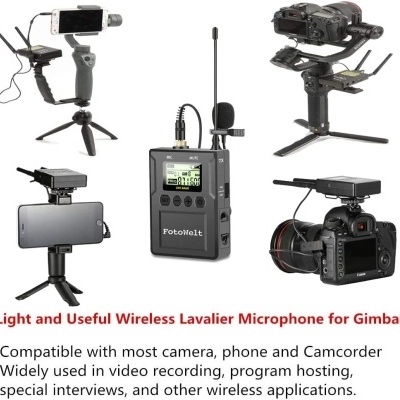 Microfone sem fios lapela FotoWelt com câmaras e telemóveis em tripé e gimbal