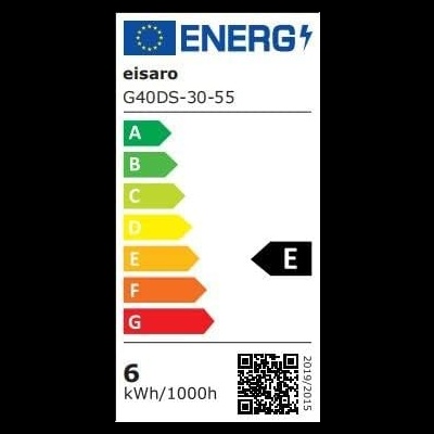 Etiqueta energética com classificação E e código QR.