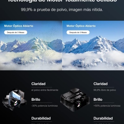 Comparação de motores ópticos abertos com imagens de montanhas e gráficos de motor