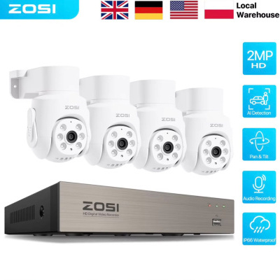 Conjunto de câmaras de segurança ZOSI brancas e gravador digital HD