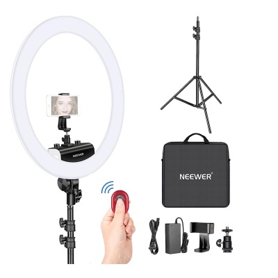 Kit anel de luz LED com tripé, suporte de telemóvel, comando remoto e maleta NEEWER