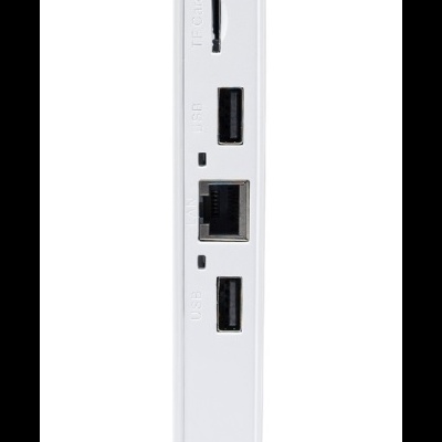Dispositivo branco com várias portas e botão deslizante