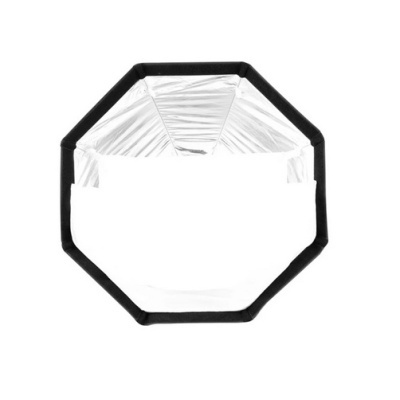 Softbox octogonal com revestimento prateado e tecido branco translúcido