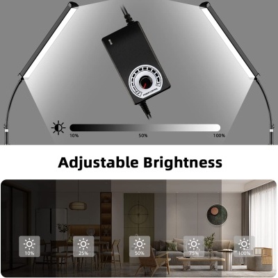 Controlador de brilho ajustável com iluminação progressiva e sala de estar com diferentes níveis de luz