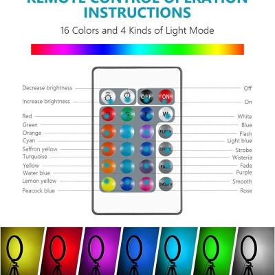 Instruções de controlo remoto para luz com 16 cores e 4 modos