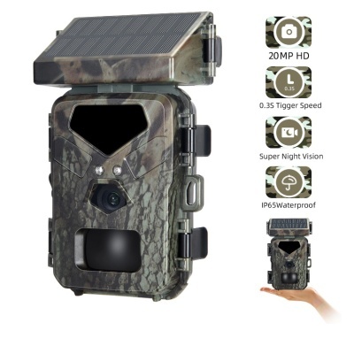 Câmara de vigilância camuflada com painel solar e especificações técnicas