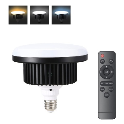 Lâmpada LED preta e branca com telecomando cinzento