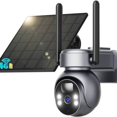 Câmara de vigilância 4G com painel solar e antenas