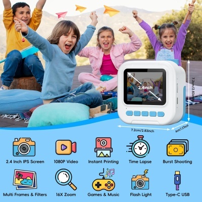 produto eletrônico branco com várias funcionalidades, crianças ao fundo