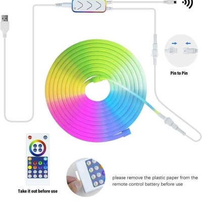 Cabo de luz LED colorido RGB com controlo remoto e instruções em inglês