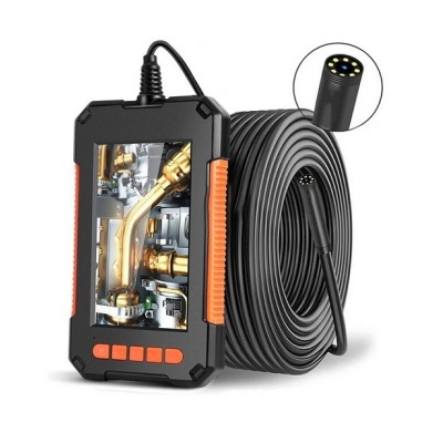 Endoscópio industrial com cabo preto e visor com botões laranja