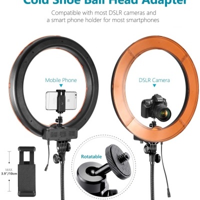 Anel de luz com suporte para telemóvel e câmara DSLR, adaptador rotativo