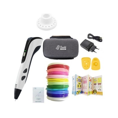 Conjunto de caneta 3D com acessórios incluindo fios coloridos, suporte, estojo e manual