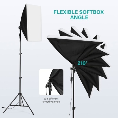 Softbox fotográfico flexível ajustável em preto e branco com suporte