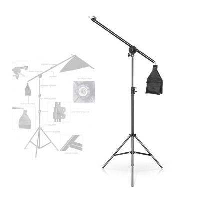 Suporte de estúdio fotográfico com tripé e saco de contrapeso, fundo branco