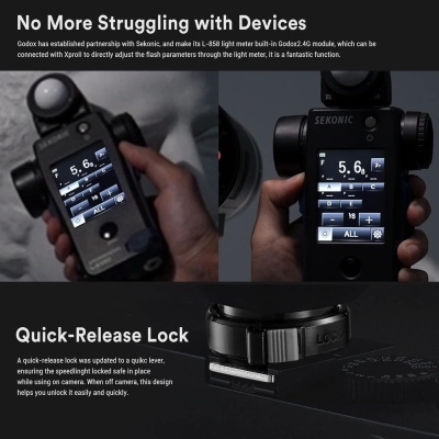 Medidor de luz digital Sekonic preto com correia de fecho rápido