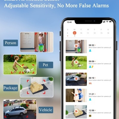Telemóvel com app de sensor de movimento IA inteligente que detecta pessoas, animais, pacotes e veículos