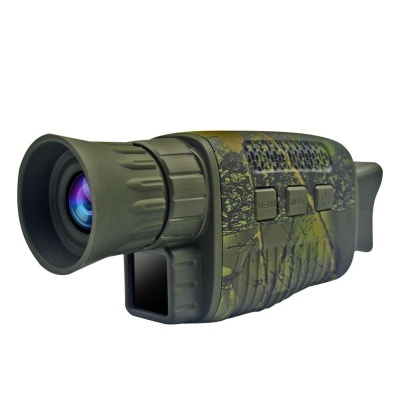 Dispositivo monocular verde com camuflagem e botões laterais