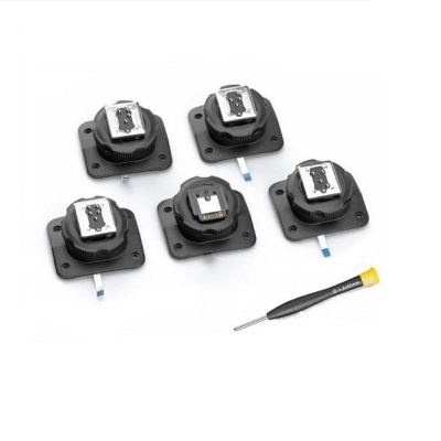 Cinco cartuchos de impressão pretos com fita azul e ferramenta de precisão