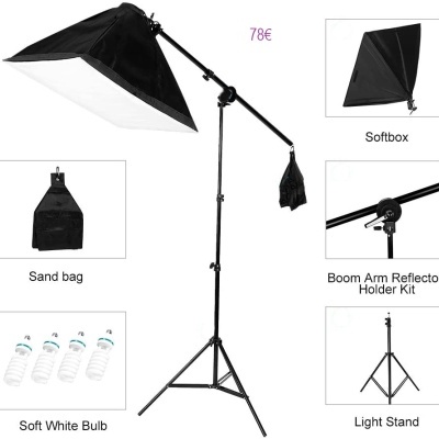 Kit de fotografia com softbox, tripé, saco de areia e lâmpadas
