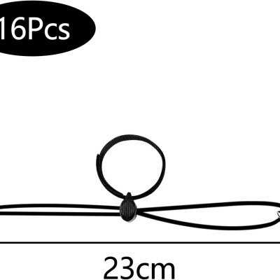 Cordão preto ajustável de 23 cm com fecho metálico e indicação '16Pcs'